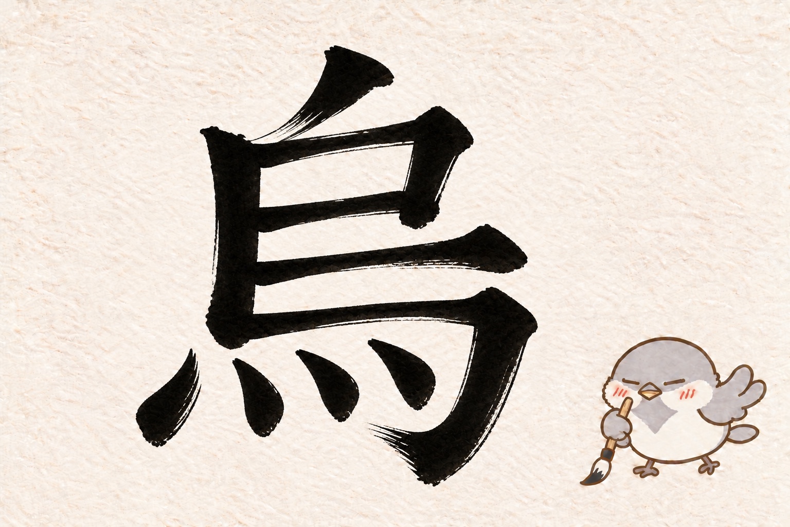 第2問の筆字:烏。オチュンが筆で書いています。