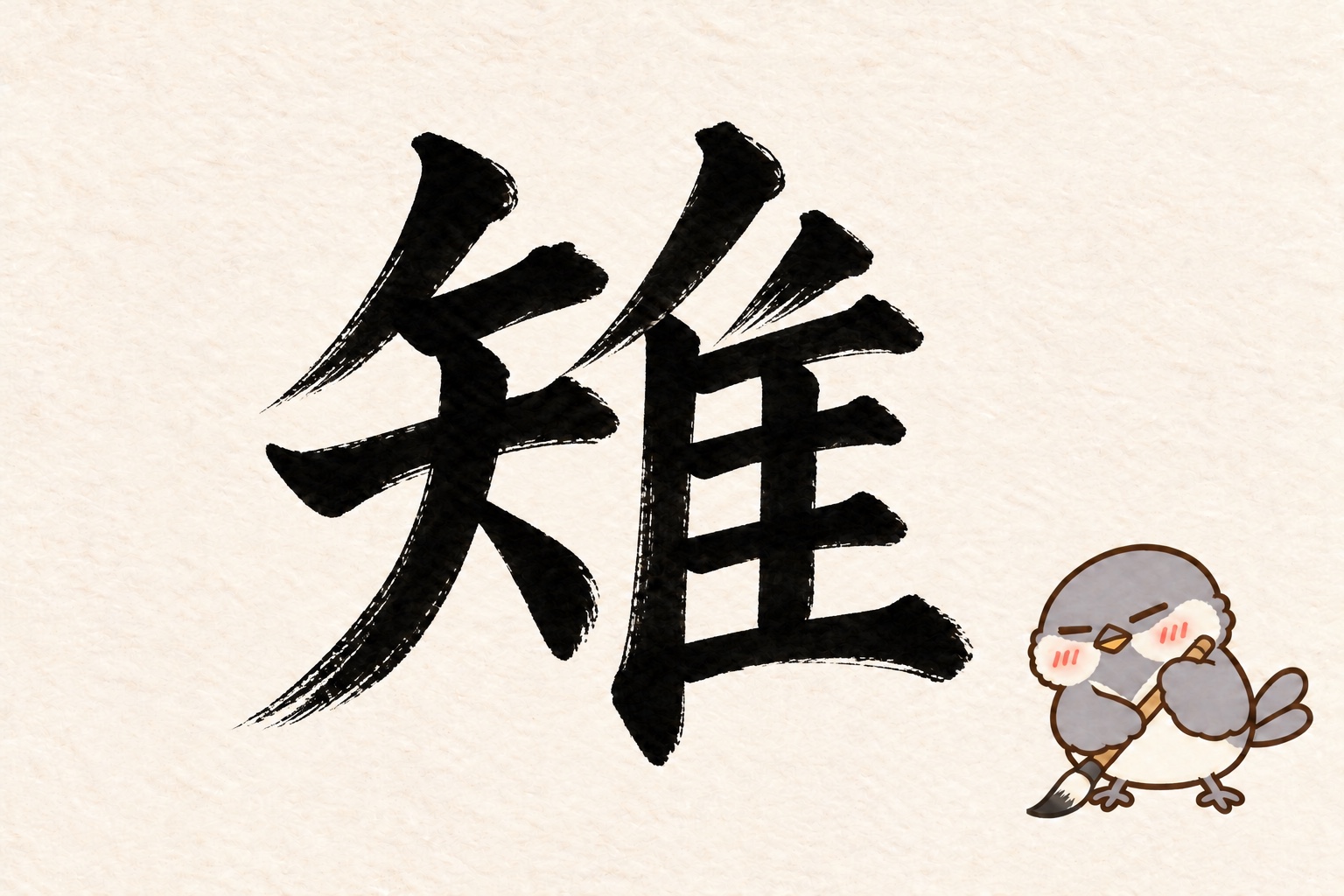 第3問の筆字:雉。オチュンが筆で書いています。