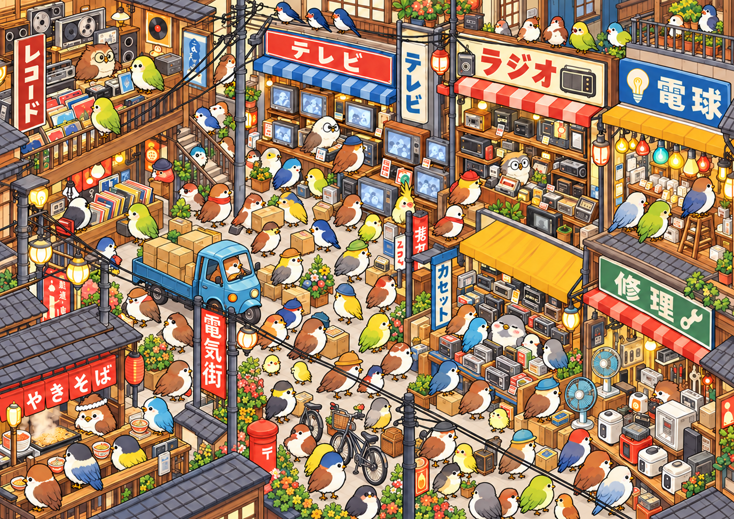 昭和の電気街(初級)の探し絵。問題画像。