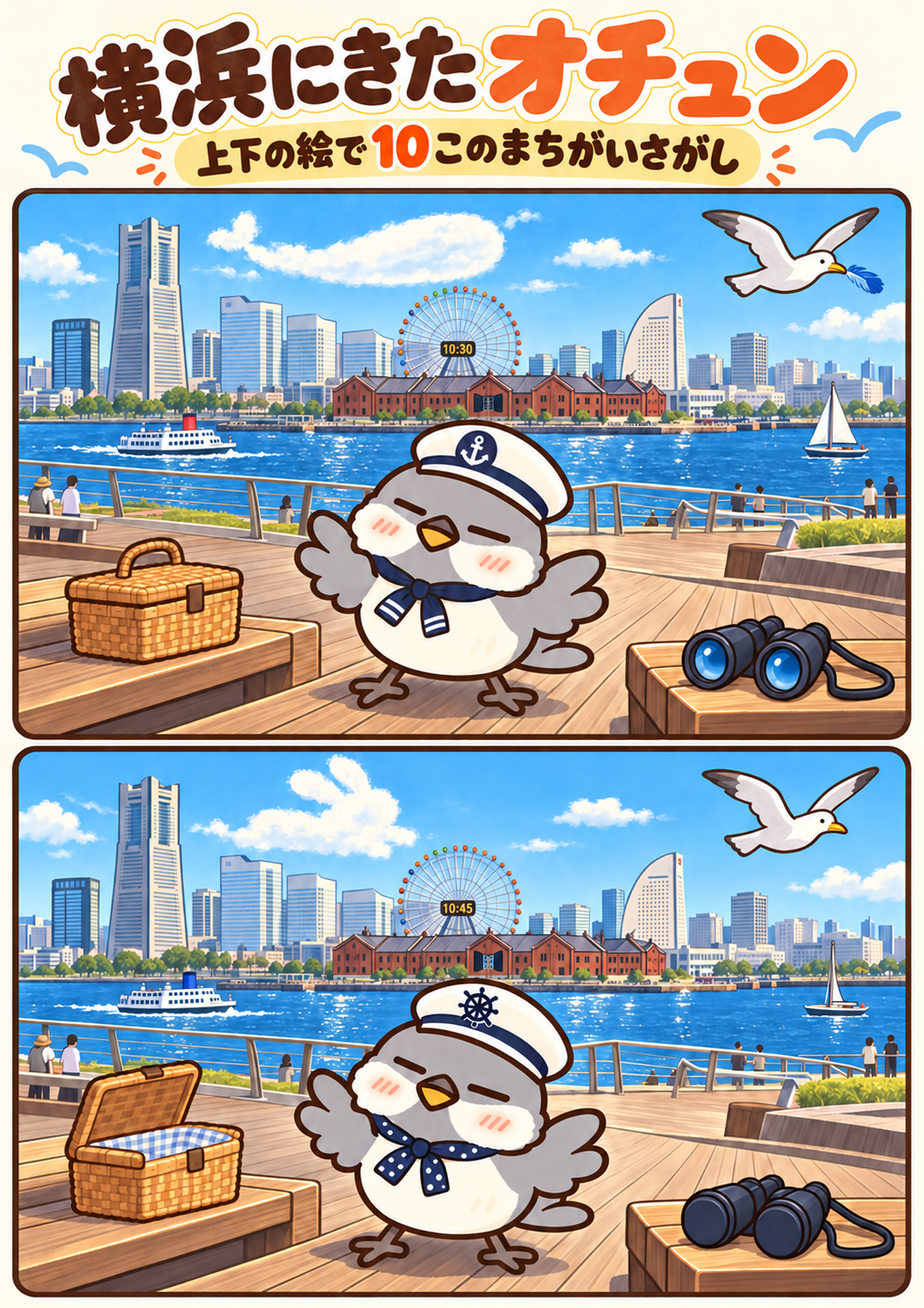 横浜にきたオチュンの間違い探し。問題画像。